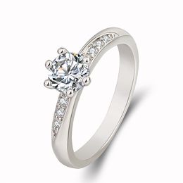 Classic Six-claw Diamond Ring Hand Jewellery Fashion High-end Platinum Silver Ring Party Gift Couple Rings