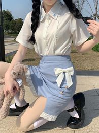 Work Dresses Summer Japanese Cute Lolita Girl Long Sleeve White Shirt Split Skirt Suit Soft Sister Sweet JK Uniform