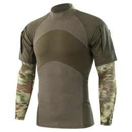 Men's Sweaters Men's Tactical Suit Short-sleeved Cotton Moisture Wicking Outdoor Camouflage Pullover With Python Pattern SleevesMen's