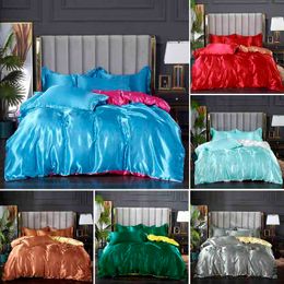 Solid Colour Bedding Set Luxury Rayon Satin Duvet Cover Washed Soft Sheet and Pillowcases Twin Queen King Size