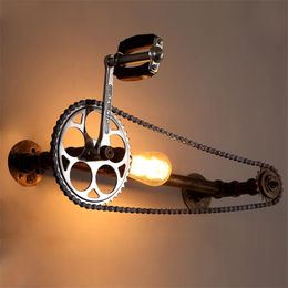 Loft Vintage Gear Chain Water Pipe LampRestaurant Bedroom Livng Room Stair Villa Pub Bar Cafe Wall Lamp Sconce Bra 220705