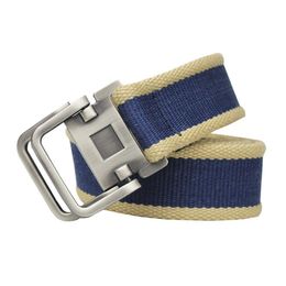 Belts Double Ring Buckle Unisex Belt Fashion Men And Women Outdoor Canvas Stripe Casual Simple Youth Students Cowboy BeltBelts