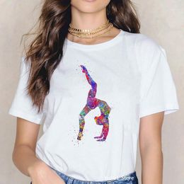 Women's T-Shirt 2022 Watercolour Rhythmic Gymnastics Printed Casual Round Neck Ladies Street Short-sleeved Tops Summer
