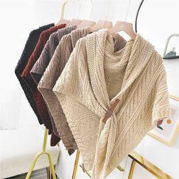 spring and autumn fashion versatile knitted shawl leather buckle summer airconditioned room shoulder guard neck guard cloak warm scarf