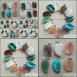 Charms Carved Leaf Shape Assorted Natural Stone Crystal Pendants For Necklace Accessories Jewellery Making Drop Delivery 2021 Yydhhome Dhq2A