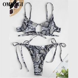 OMKAGI Bikini Snakeskin Swimwear 2021 Women Swimsuit Summer Bikini Push Up Set Beach Wear Swimsuit Biquini Female 210305