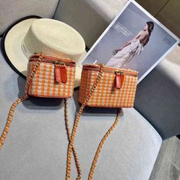 Evening Bags New Exquisite Box Woven Handbags Pink Crossbody Fashion Plaid Casual Shopping Cute Shoulder Luxury 220513