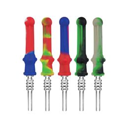 Colourful Silicone Philtre Straw With Quartz Tip 14MM Male Nails Pipes Portable Wax Oil Rigs Dabber Mouthpiece Cigarette Smoking Holder High Quality DHL Free