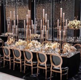 Metal Candelabra Candle Holders Road Lead Table Centerpiece Gold Candelabrum Stand Pillar Candlestick For wedding