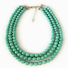 Woman Faux light green Pearl 3 Layer Multi Strand Gatsby Necklace Statement Bib Vintage