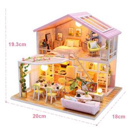 DIY Dollhouse Wooden Doll Houses Miniature Doll House Furniture Kit With LED Toys for Children Birthday Gift M2001