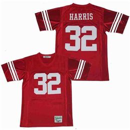 C202 New Jersey High School 32 Franco Harris Football Jerseys Men Stitched And Embroidery Pure Cotton Team Home Red Breathable Top Quality