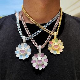 Iced Out Chains Sunflower Necklaces Fashion Hip Hop Bling Chains Jewellery Men Gold Silver Twist Chain Necklace