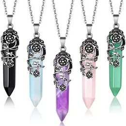 Natural Crystal Stone Necklace Creative Plum Blossom Crystal Column Pendant Necklaces With Chain Jewellery Accessories sxaug05