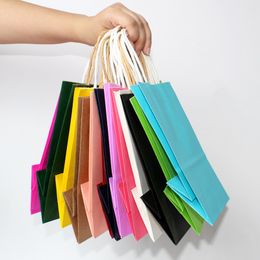 50pcs lot DIY multifunction soft Colour paper bag with handles festival wedding Favours present wrap shopping bag