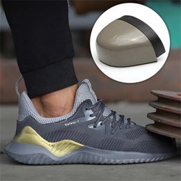 Breathable Mesh Safety Shoes Men Light Sneaker Indestructible Steel Toe Soft Antipiercing AntiSmashing Work Boots Y200915