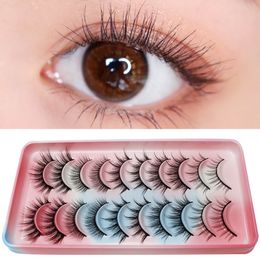 10 Pairs Natural 3D Lashes Wispy Faux Mink Eyelash Reusable Soft Cross Eyelashes Extension With Rainbow Tray Makeup