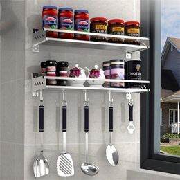 Stainless Steel Storage Hanging Shelf Kitchen Rack Pantry Cookware Spice Punchfree with Pole Household Y200429