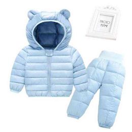 Keep Warm Baby Boys Girls Clothing Sets Winter Hooded Down Jackets Pants Waterproof Thick Tracksuts Childrens Clothing 0-5 years J220718