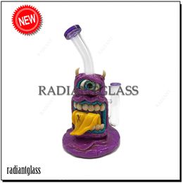 Retro Anime 10" Cool Hookah Vintage Monster Glass Bong Heady Glass Bongs with Bowl Bent Neck Mini Small Dab Rig