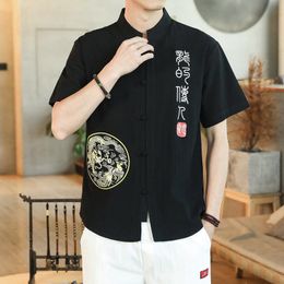 Ethnic Clothing Men Chinese Style Tang Suit Coat Short Sleeve Qipao Tops Casual Shirt Fashion Stand Collar Zen Tea Oriental Jackets Cardigan