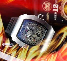 Popular mens skeleton dial quartz watches 43mm rubber belt sapphire super all the crime cool man Wristwatches Montre homme