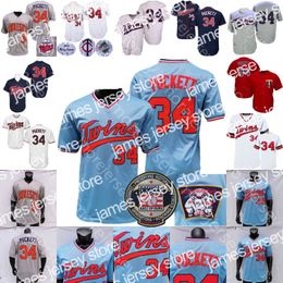 New Kirby Puckett Jersey Hall Of Fame Patch 1969 Cream White Pinstripe Grey Coopers-town White Red Player Fans Blue Pullover Salute to Service