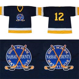 CeoMit PX Hockey Jersey #12 With Nassau County High School 100% Stitched Embroidery s Hockey Jerseys Black VINTAGE