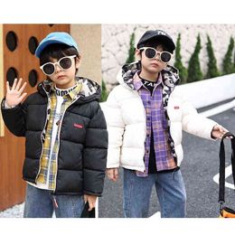 3-10 Year Old Winter Double Sided Wearing Thick Warm Down Jacket For Boy Teenager Kids Outdoor Hooded Jacket Children Outerwear J220718