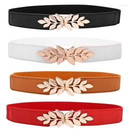 Belts Elelgant Dress Belt Women Metal Leaf Buckle Elastic Narrow Stretch Creative Design Elegant AccessoryBelts Smal22