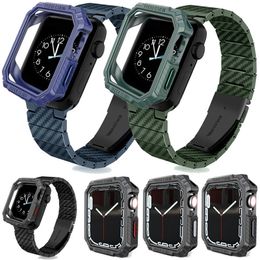 Cool Carbon Fiber Wrist Band Strap Bracelet With Bumper Case For Apple Watch Series 7 6 5 4 SE iWatch 40mm 41mm 44mm 45mm