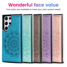 Shockproof Phone Cases for Samsung Galaxy S22 S21 S20 Note20 Ultra Note10 Plus Dual Buckle Mandala Embossing PU Leather Protective Case with Card Slots