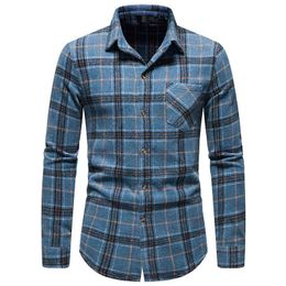 Mens Thick Woollen Flannel Shirts Long Sleeve Casual Button Up Plaid Shirt Men Vintage Streetwear Shirt Male Camisa Masculina xxl L220704