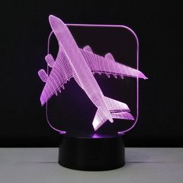 Night Lights Aircraft 3D Table Lamp LED Light Methacrylate Plate Veilleuses 7 Colours Changeable Lampe Touch Switch Luminaria Lamparas