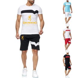 Men's Tracksuits Printed Shirts Men's Comfortable Short Sleeve Shorts Suit Male Cotton Harajuku Tops Casual Sport T-Shirt TeesMen's Men'