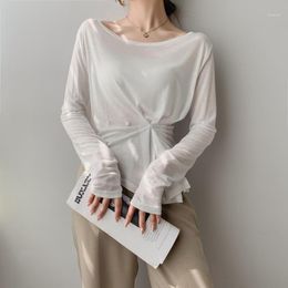Women's T-Shirt Large Neckline Sunscreen Long-sleeved Design Bottoming Shirt Loose Thin Off-shoulder One-shoulder Top Summer