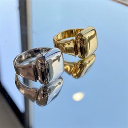 Glossy Square Ring Fashion Gold-plated Personality Light Temperament Metal Cold Style Simple Men and Women Jewellery Social Gatherings