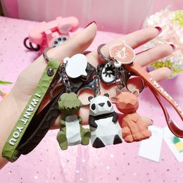 Fashion Stereo Cute Dinosaur Keychain Key ring Panda Koala Fox Multiple Animal Keychain Cartoon Mobile Phone Bag Fun Pendant