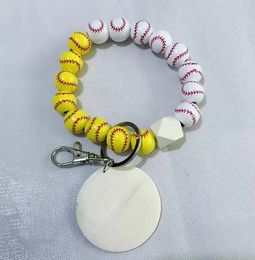 Fedex 9 Styles Beaded Bracelet Keychain Pendant Party Favour Sports Ball Soccer Baseball Basketball Wooden Bead Bracelet