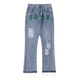 2021 Kpop Letter Embroidery Retro Hole Ripped Men Hip Hop Denim Trousers Punk Women Jeans Pants Korean Clothes Pantni Uomo T220803