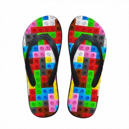 Customised Women Flats House Slippers Slipper 3D Tetris Print Summer Fashion Beach Sandals For Woman Ladies Flip Flops Rubber Flipflops G475#