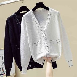 JXMYY Spring and autumn small fragrance knit jacket women loose cardigan net red ocean short style black and white 210412