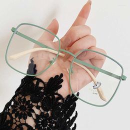 Fashion Sunglasses Frames Anti-blue Light Matte Green Blue Glasses Frame For Women 2022 Vintage Alloy Square Computer Eyeglasses Female Over