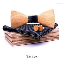 Bow Ties Sitonjwly Handmade Wood For Men's Shirt Wooden Bowtie Polyester Handketchief Men Wedding Cufflinks Neckwear GravataBow Enek22