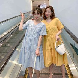 Summer Comfortable Pregnant Woman Cotton Dress With Short Sleeves Fashion Cord Slim Dress For Maternity Loose Dress J220628