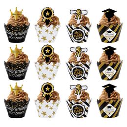 -24pcs/set di imbarcazioni per cupcake per feste di laurea con torta topper congratulazioni per le forniture per decorazioni per la laurea del college di 2022