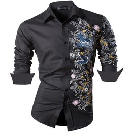 Sportrendy Men's Shirt Dress Casual Long Sleeve Slim Fit Fashion Dragon Stylish JZS091 Black 220323