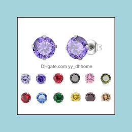 Stud Earrings Jewelry Fashion Colourf 5Mm Zircon Crystal Titanium Steel Sier Stainless For Women Drop Delivery 2021 W6Mb7