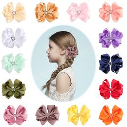 Girls Hair Accessories Hairclip Barrettes Children heart rhinestones hair cilp Kids Bows knot Ribbed Hairpin Double Layer headwear