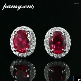 Stud Luxury 100% 925 Sterling Silver Oval 6x8MM Ruby Simulated Moissanite Diamond Women's Earrings Wedding Fine JewelryStud Kirs22